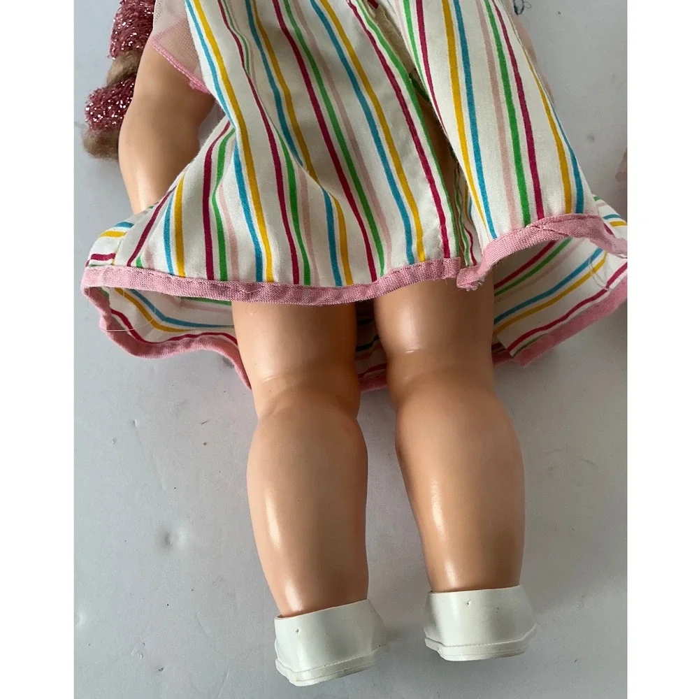 Eegee‎ Co Softina Vintage Doll Set Striped Dress Pink Lace Outfit 13in 1980s